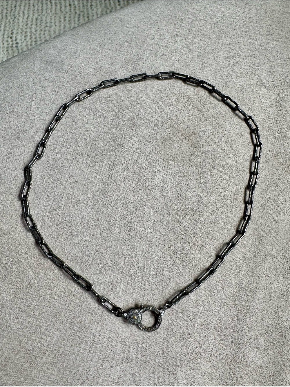 The Woods Burnished Silver Link Chain Necklace with Pave Clasp